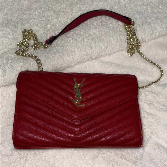 Yves Saint Laurent Handbags - Yves Saint Laurent Red Chevron Leather Crossbody Bag